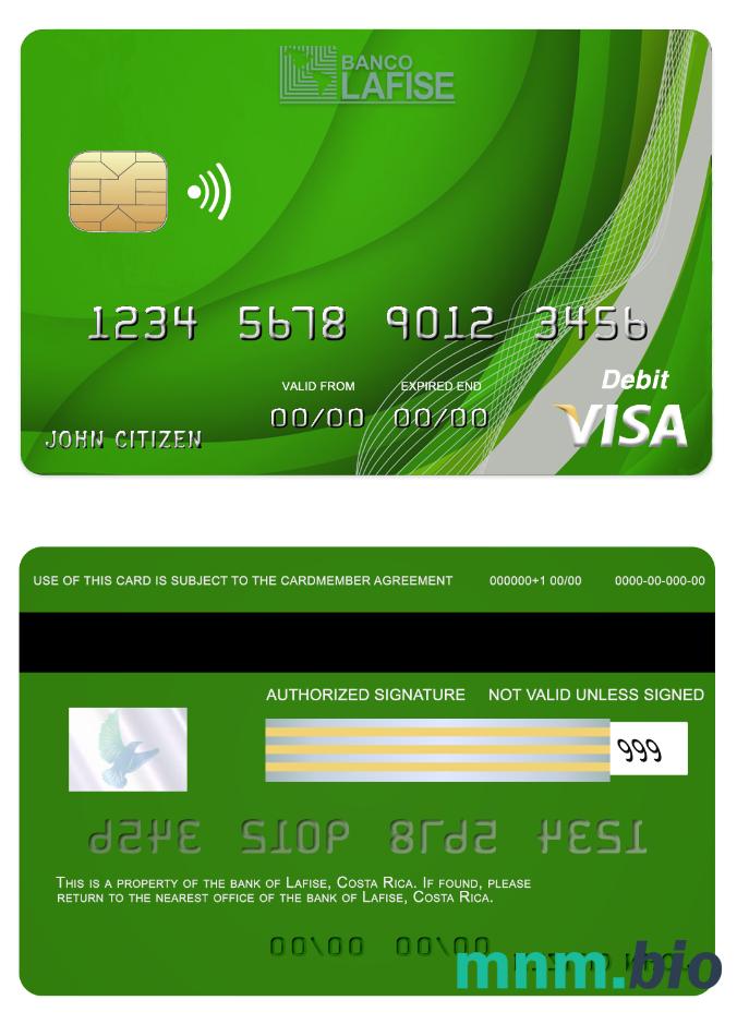 Costa Rica lafise bank przykład karty visa w formacie PSD